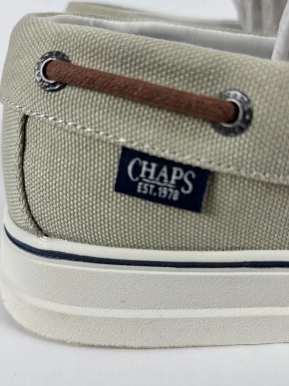 Chaps, Canvas Boat Shoes, Men's 9,, Tan Lace Up, Casual Deck, Memory Foam